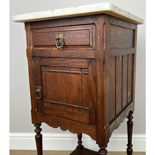 Antique French Oak Bedside Table with Marble Top For Sale - Image 4 of 16