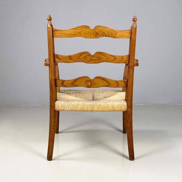 1940s Mid-Century Modern Italian Armchairs in Woven Straw and Wood, 1940s For Sale - Image 5 of 18