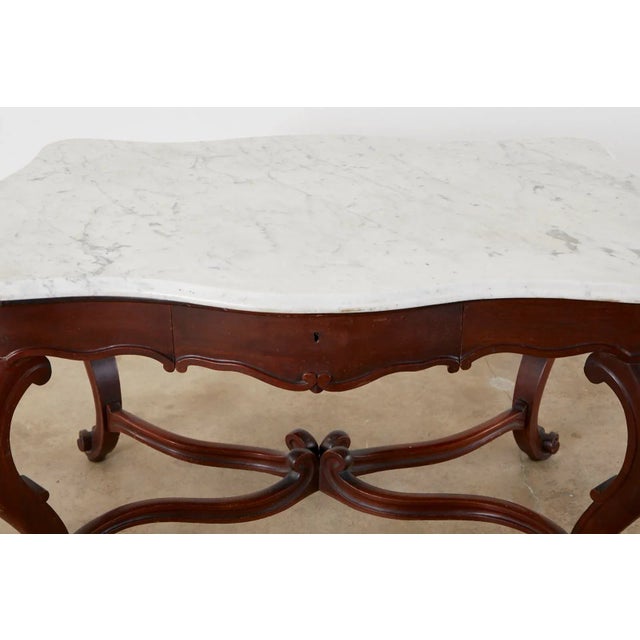 Brown 19th Century English Victorian Marble-Top Library Writing Table For Sale - Image 8 of 13
