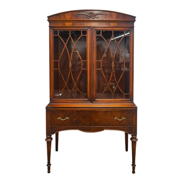 Federal Style Mahogany Glazed Double Door China Bookcase Display Cabinet For Sale