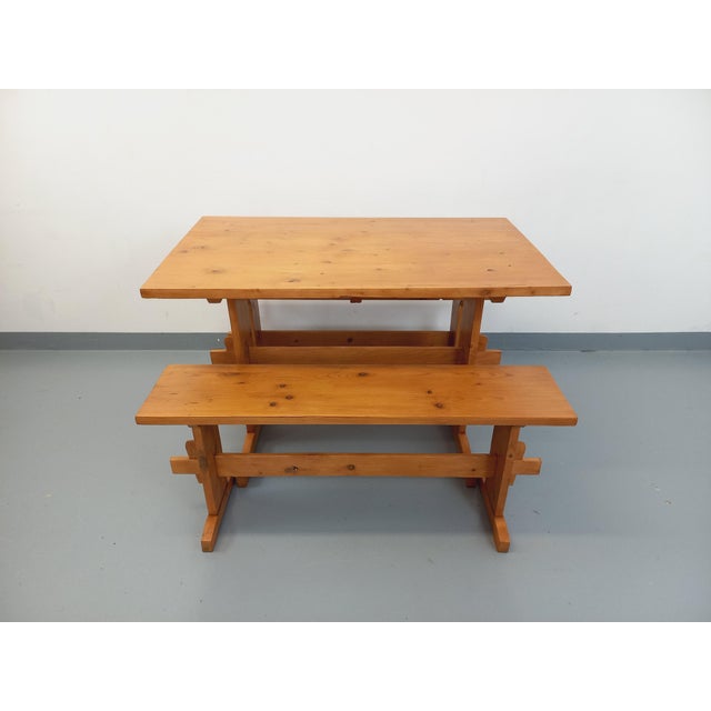 Vintage Fir Table & Benches, 1960s, Set of 3 For Sale - Image 17 of 18