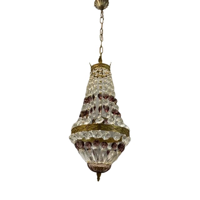 Italian Crystal Basket Chandelier For Sale