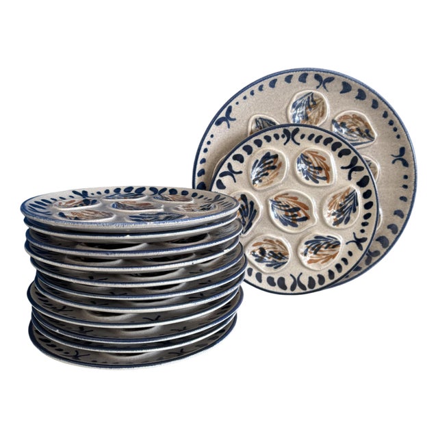 Vintage Ceramic Oyster Plates, France, Set of 6 For Sale