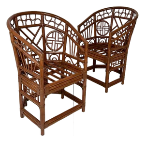 Vintage Brighton Chinese Chippendale Rattan Chairs- Pair