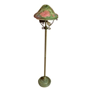 Vintage Floral Floor Lamp With Glass Shade For Sale