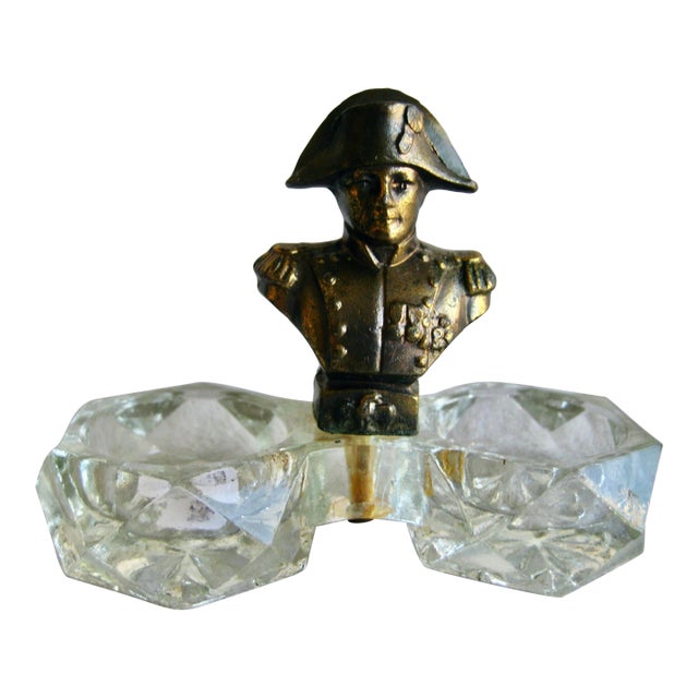 Early 20th Century Napoleon Figure Salt and Pepper Crystal Dish For Sale