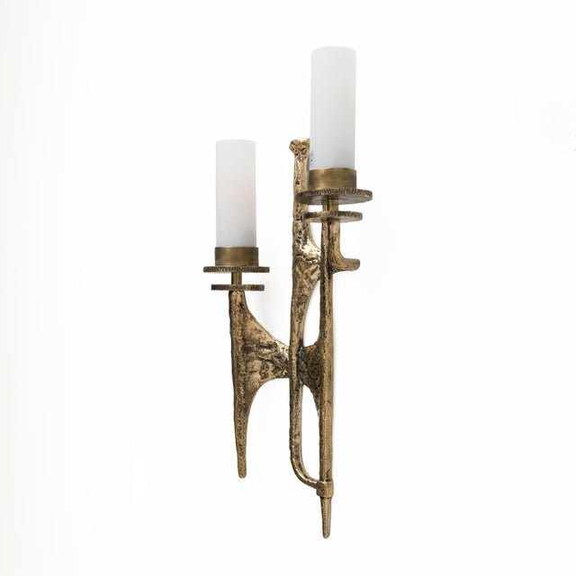 Brutalist Brutalist Bronze Wall and Murano Glass Sconces, 2000, Set of 2 For Sale - Image 3 of 9