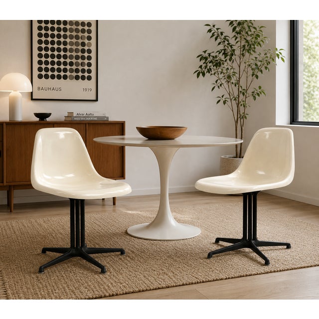 Mid Century Eames for Herman Miller “La Fonda” Parchment Fiberglass Arm & Side Chairs - Set of 4 For Sale - Image 12 of 13
