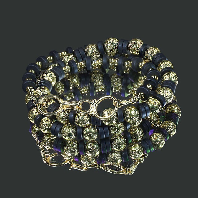 2020s Ajd 18 Inch Gold Wash Lava Rock and Matt Black Onyx Necklace For Sale - Image 5 of 5