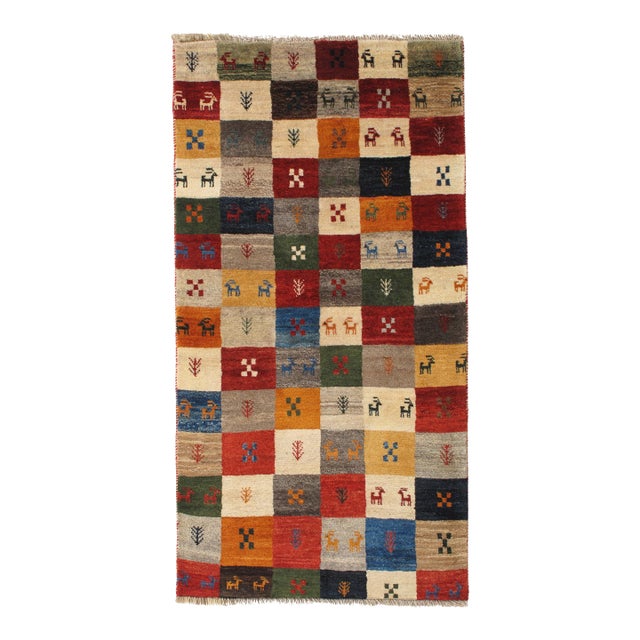 Vintage Hand-Knotted Persian Gabbeh Rug 3'4" X 6'3" For Sale