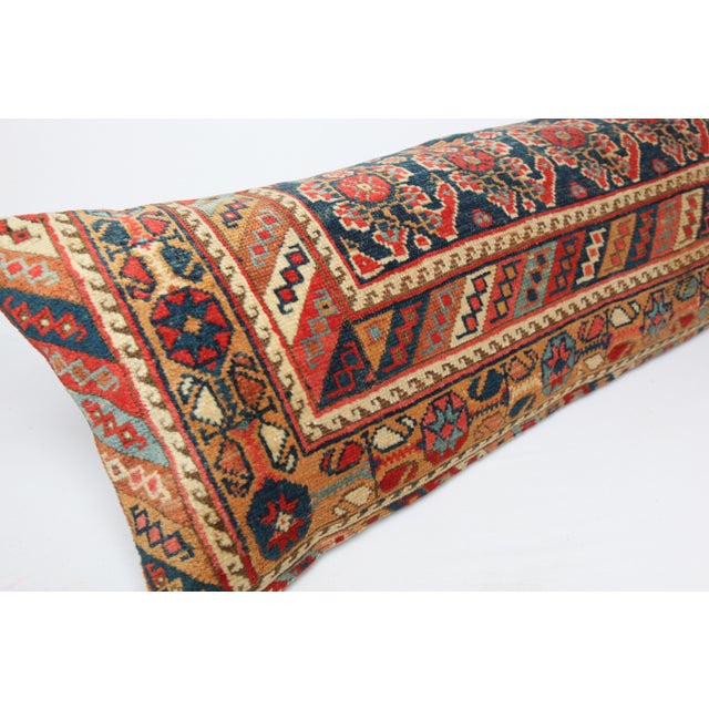 Navy Blue Handwoven Antique Colourful Persian Lumbar Rug Pillow Cover -16'' X 41'' For Sale - Image 8 of 10