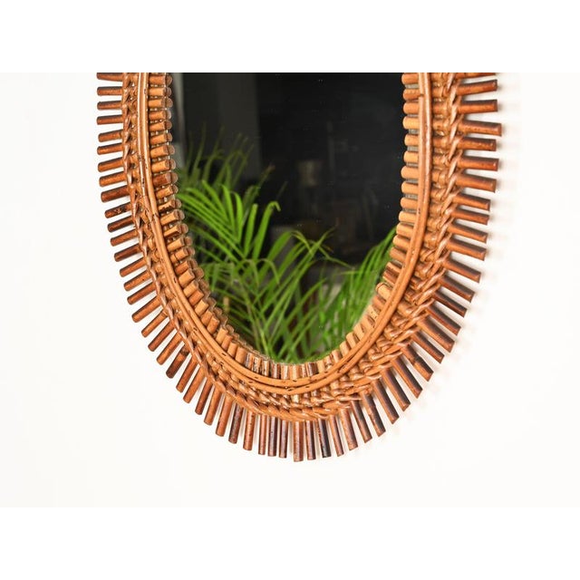 Organic Oval Mirror in Bamboo, Rattan and Wicker by Franco Albini, Italy, 1960s For Sale - Image 10 of 13