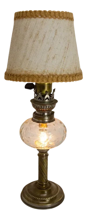Late 19th Century French Table Electrified Kerosene Lamp in Glass & Bronze