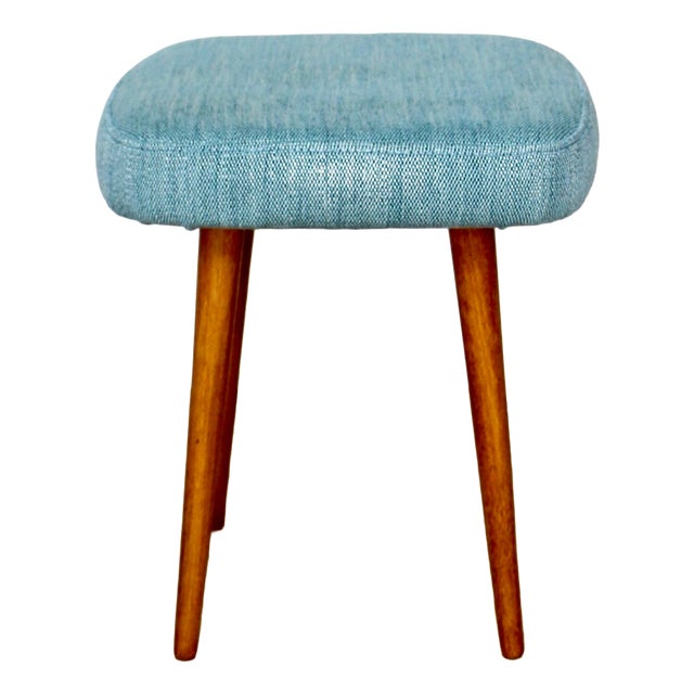 Vintage Blue Turquoise Square Stool from PRL, 1970s For Sale