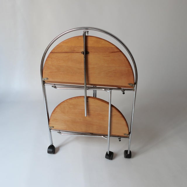 Vintage Folding Rolling Serving Cart in Wood, 1970s For Sale - Image 12 of 13