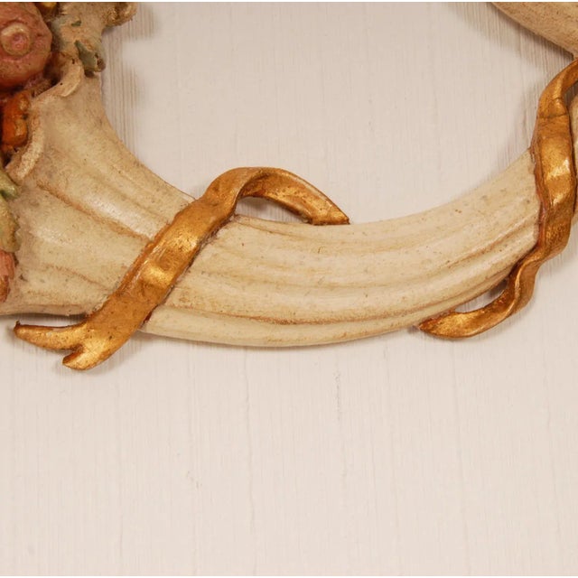 Italian Wall Ornament Florentine Hand Carved Giltwood and Polychrome Cornucoppia Horn Tariff Free Delivery For Sale - Image 9 of 10