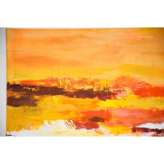 A modern abstract acrylic on canvas colorful yellow painting signed and dated from 2004 by Dottie (Dorothy) Katz. 40”...