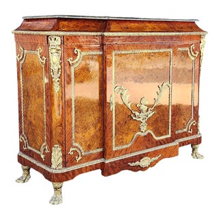 20th Century Kingwood & Burr Elm French Louis XVI Style Marble Top Cabinet For Sale