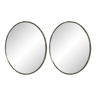 Brutalist, Circular Wall Mirrors, Hammered Metal, Distressed Glass, 21st C. For Sale