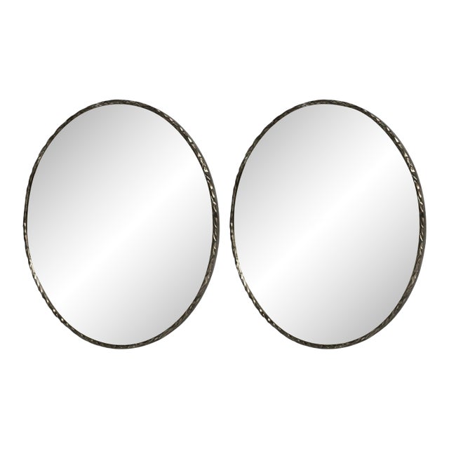 Brutalist, Circular Wall Mirrors, Hammered Metal, Distressed Glass, 21st C. For Sale
