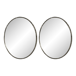 Brutalist, Circular Wall Mirrors, Hammered Metal, Distressed Glass, 21st C.