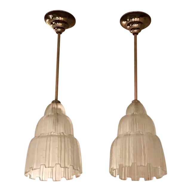 French Art Deco Waterfall Chandeliers Signed by Sabino - a Pair For Sale