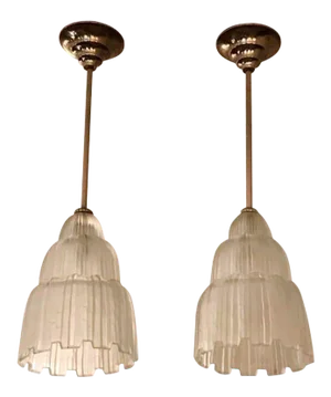 French Art Deco Waterfall Chandeliers Signed by Sabino - a Pair