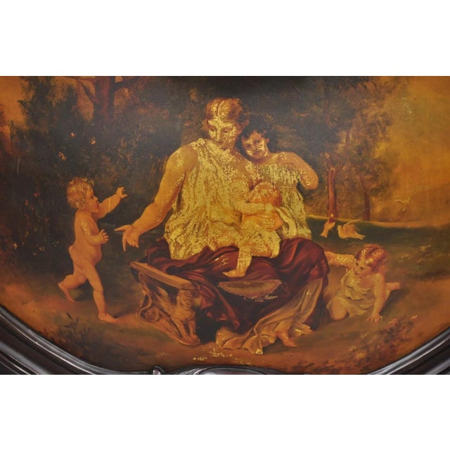 French Louis XV Mahogany Hand Painted Curved Glass Vernis Martin Curio Cabinet For Sale - Image 10 of 12