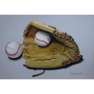 Vintage Catch by Irene Georgopoulou | Soft pastels on paper Baseball glove with two baseballs. For Sale
