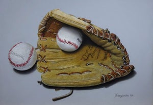 Vintage Catch by Irene Georgopoulou | Soft pastels on paper Baseball glove with two baseballs.