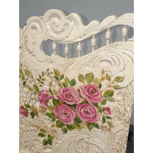 1980s Vintage French Country White Wood Pink Floral Fireplace Screen Room Decor For Sale - Image 5 of 13