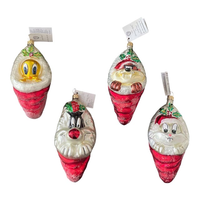 1990s Christopher Radko Looney Tunes Warner Brothers Stocking Ornament Set- 4 For Sale