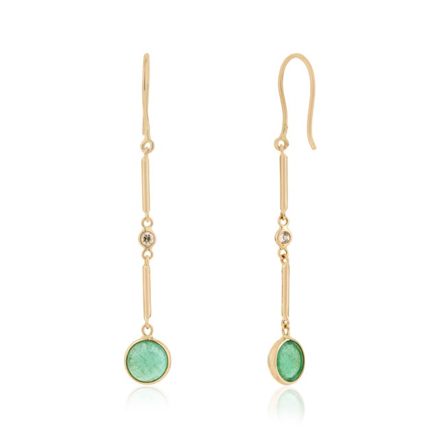 Metal Contemporary 2.15ct Emerald & Diamond Floating Drop Earrings in 14k Gold- 2 Pieces For Sale - Image 7 of 14