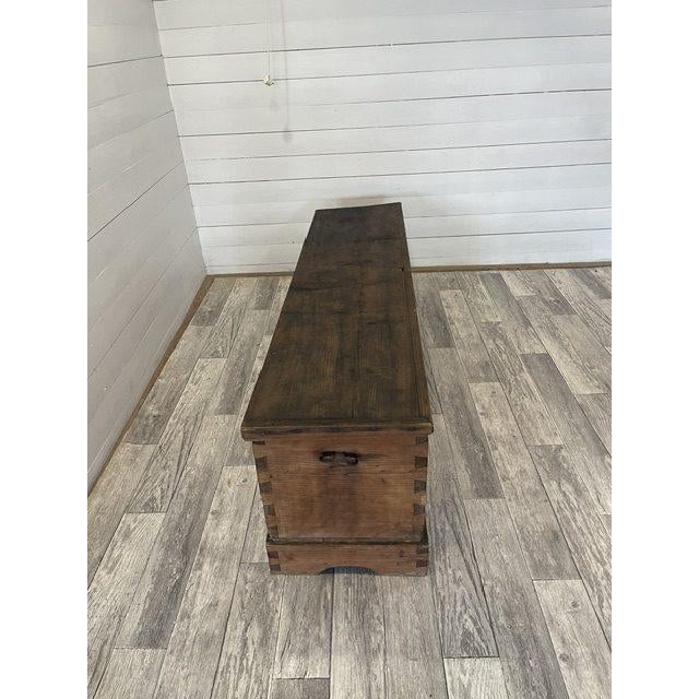 Antique Chest, Thick Pine Wood, 1870 Original piece Hand Carved No lock or key [ missing] Dims; H= 58 cm W= 188 cm !!! D=...