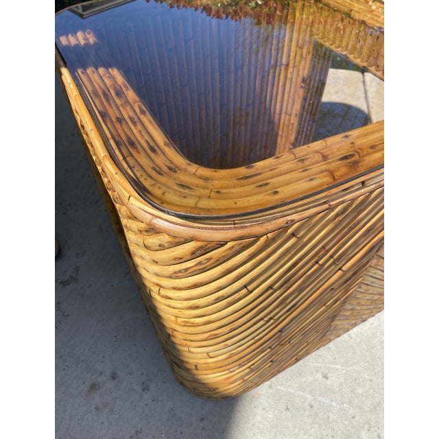 1970s Vintage Split Reed Rattan Sofa, Ottoman & Side Table, a Set of 3 For Sale - Image 10 of 11