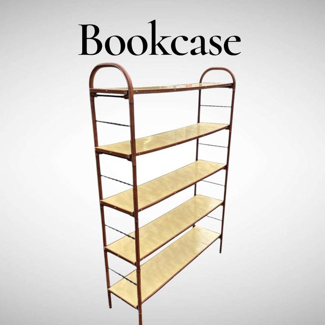 Mid-Century Modern Vintage Stitched Leather Bookcase by Jacques Adnet, 1950s For Sale - Image 3 of 10