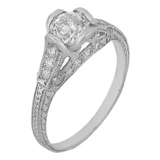 1930s Art Deco Diamond Platinum Engagement Ring, Size 6 For Sale