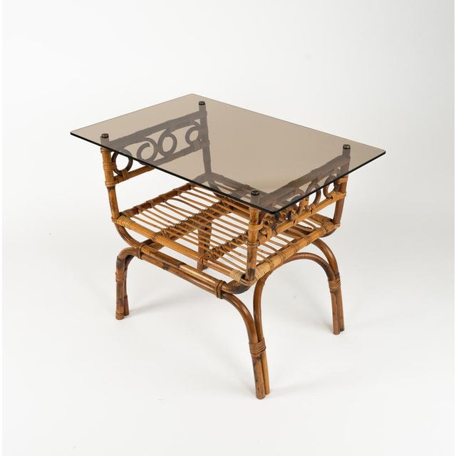 Midcentury Side Table in Bamboo and Glass, 1960s For Sale - Image 6 of 18