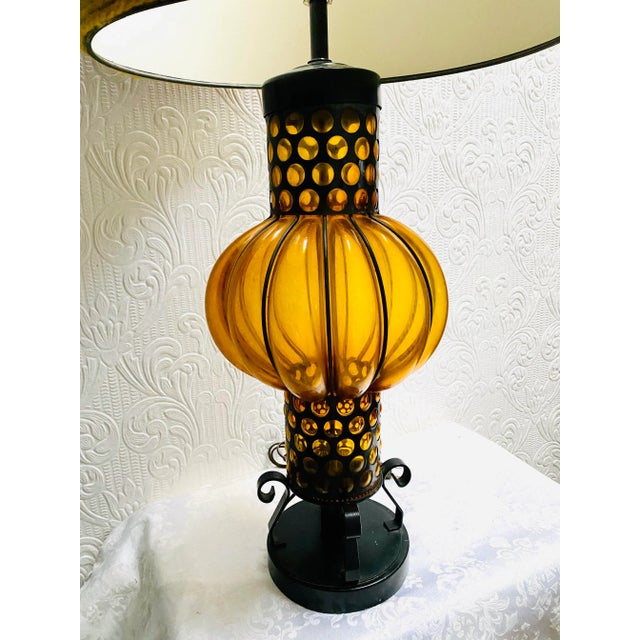 1960s Mid-Century Amber Murano Caged Glass Lamp Attributed to Seguso For Sale - Image 12 of 12
