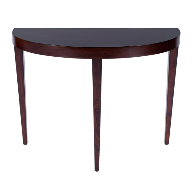 Chocolate Ingrid 36 in. W Demilune Wood Traditional Console Table, Traditional Burl For Sale - Image 8 of 8