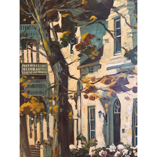 Gold Vintage Mid Century Impasto Oil Painting, Historic House in Autumn, Signed S. Harper, Carved Gold Frame For Sale - Image 8 of 12