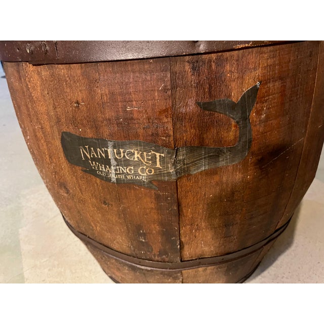 Whale Oil Barrel Table Nantucket Whaling Co Oak With Glass Top Farmhouse Primitive For Sale - Image 4 of 7