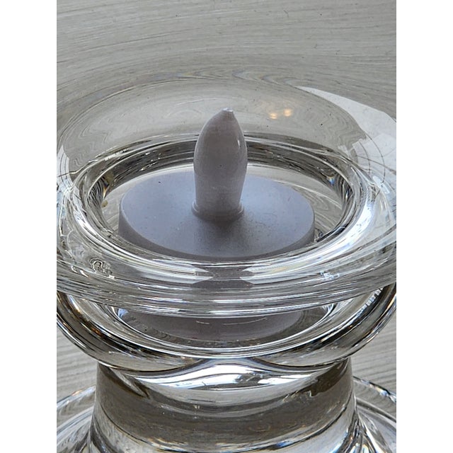 Mid-Century Modern Pair of Vintage Crystal Glass Votive Hurricane Lamps For Sale - Image 3 of 10