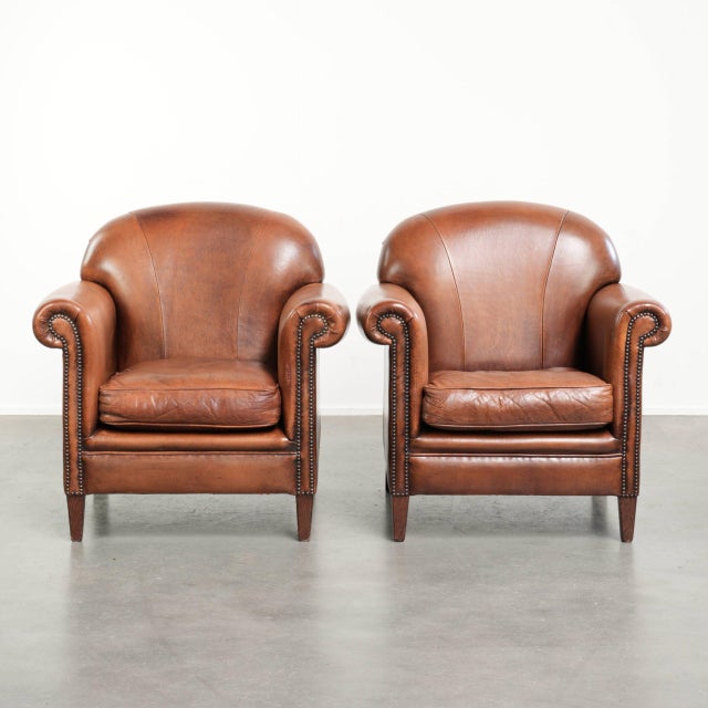Vintage Sheepskin Armchairs with Decorative Nails, Set of 2 For Sale - Image 16 of 16