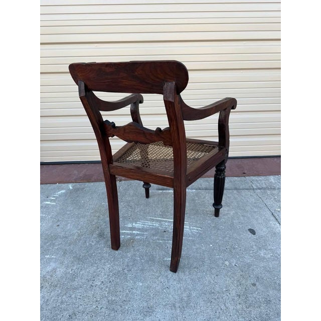 19th Century Antique English Regency Style Solid Rosewood Carved Hand Cane Seat Armchair. For Sale In Washington DC - Image 6 of 10