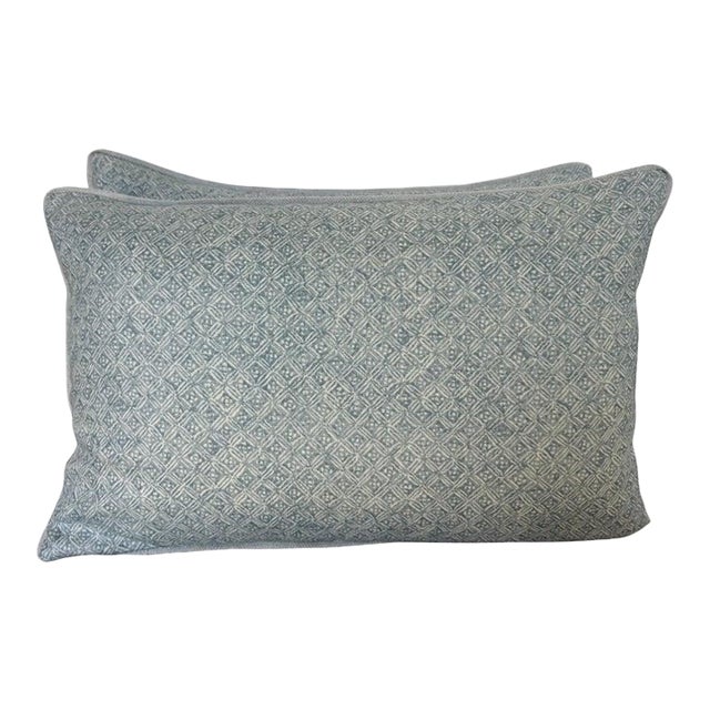 Pair of Custom Linen Pillows in Twigs Printed Fabric by Miamar Home For Sale