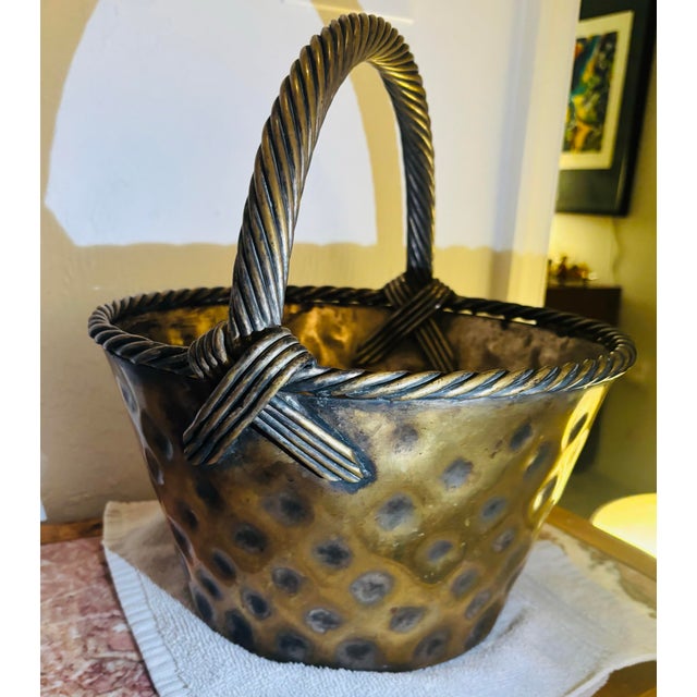 Brass Vintage Brass Loop-Handled Dimpled Basket For Sale - Image 8 of 10