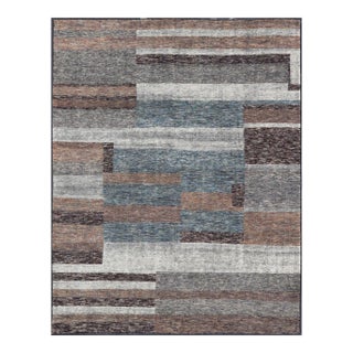 Modern Indian Wool Abstract Design Large Area Rug in Blues and Neutrals For Sale