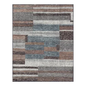 Modern Indian Wool Abstract Design Large Area Rug in Blues and Neutrals