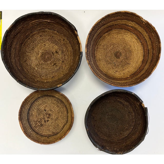 Leather and Wicker African Baskets, Set of 4 For Sale In Greensboro - Image 6 of 12